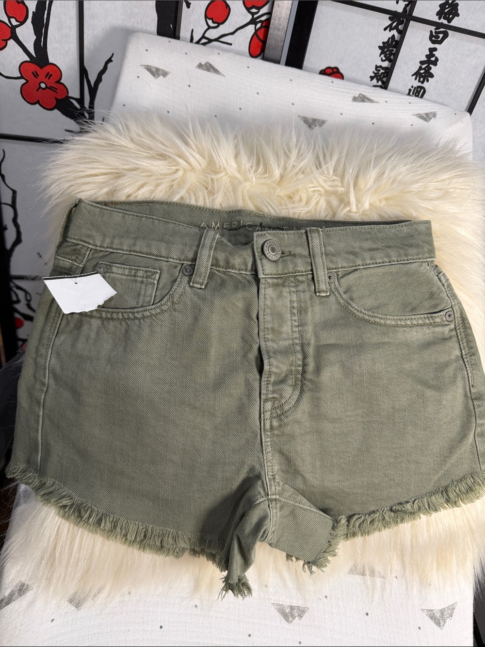 Women’s High-Rise Olive Green Denim Shorts